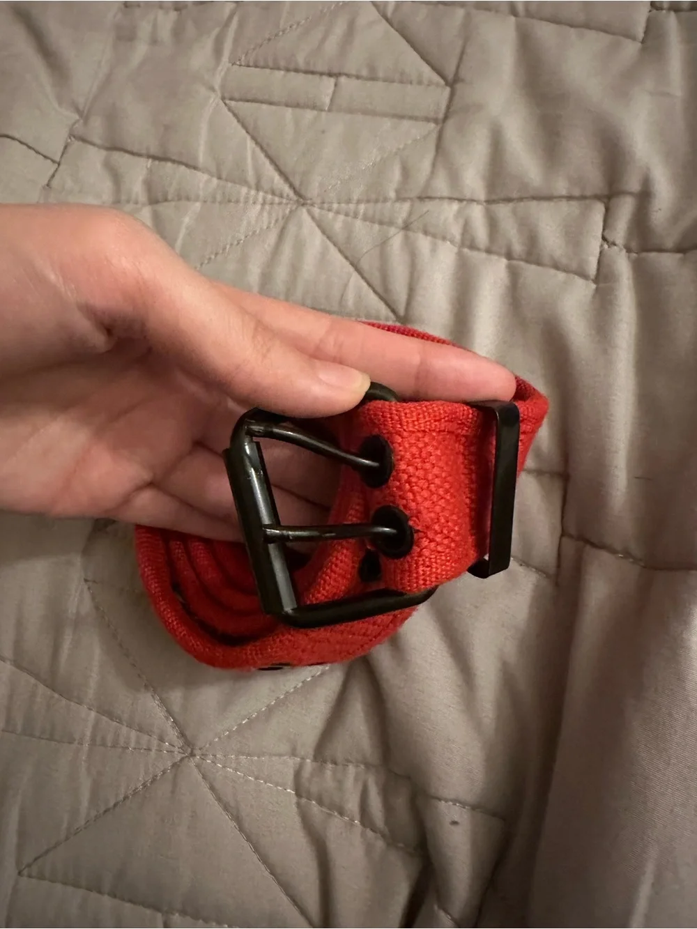 Red Canvas Grommet Black Belt